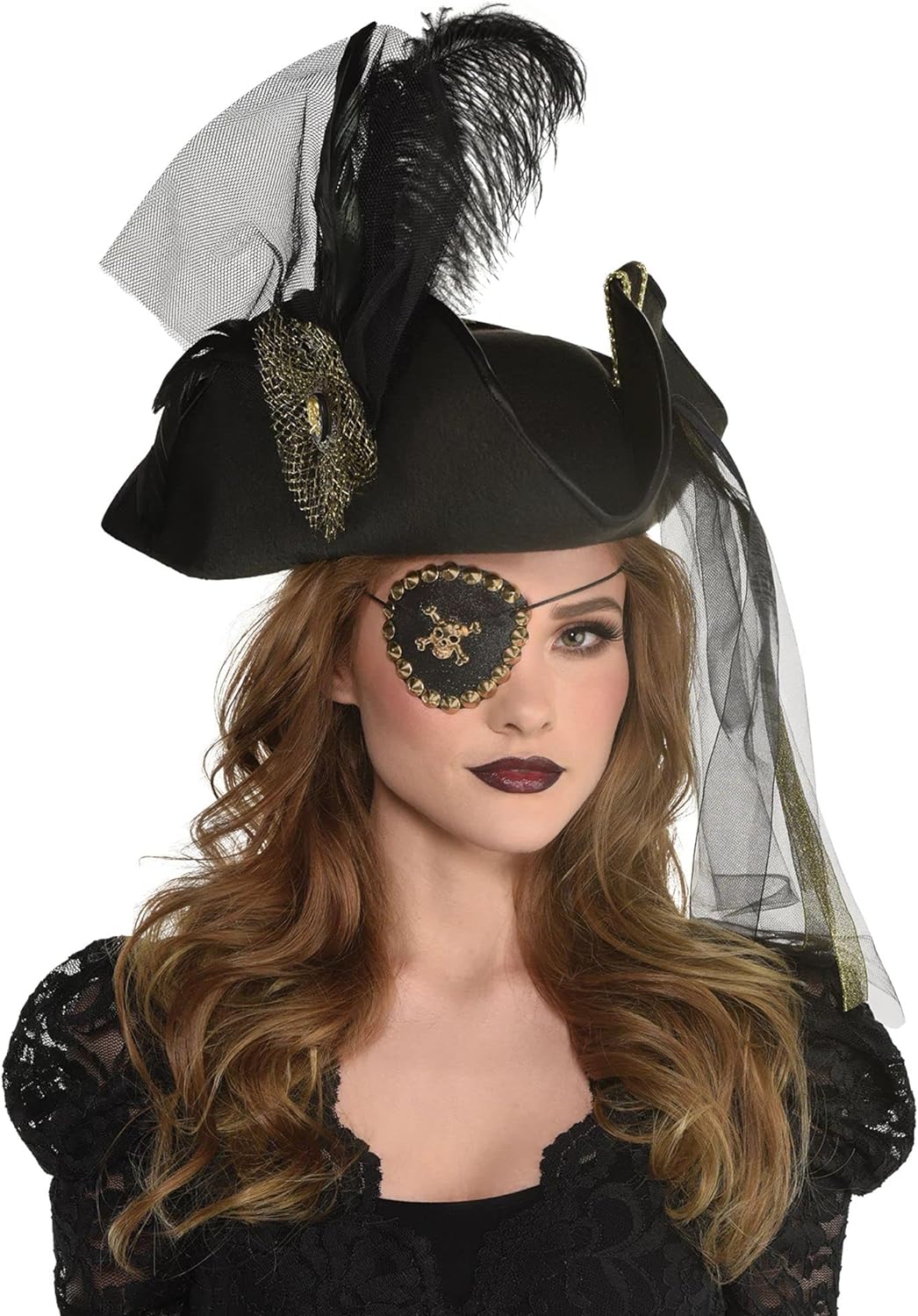 Amscan Bold Black & Gold Glittered Skull Pirate Eye Patch #8407237