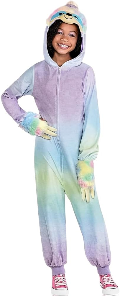 Amscan Pastel Sloth Zipster Hooded Jumpsuit for kids #8407368, X-Large (14-16)