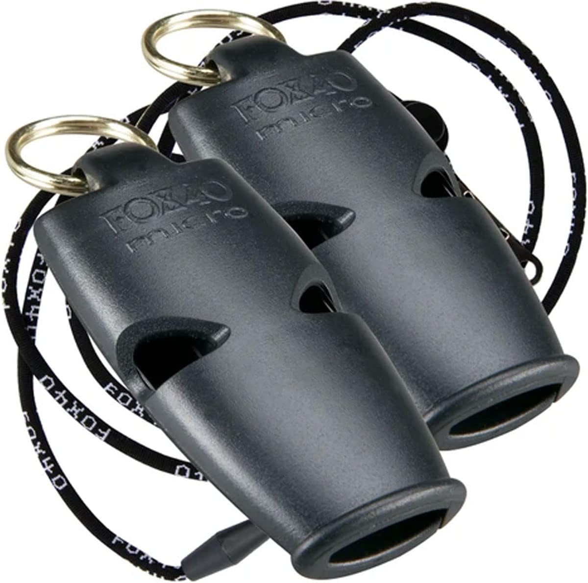 Fox 40 Black Micro Whistle with Lanyard #9512-0008, Pack of 2