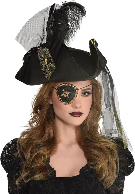 Amscan Bold Black & Gold Glittered Skull Pirate Eye Patch  #8407237