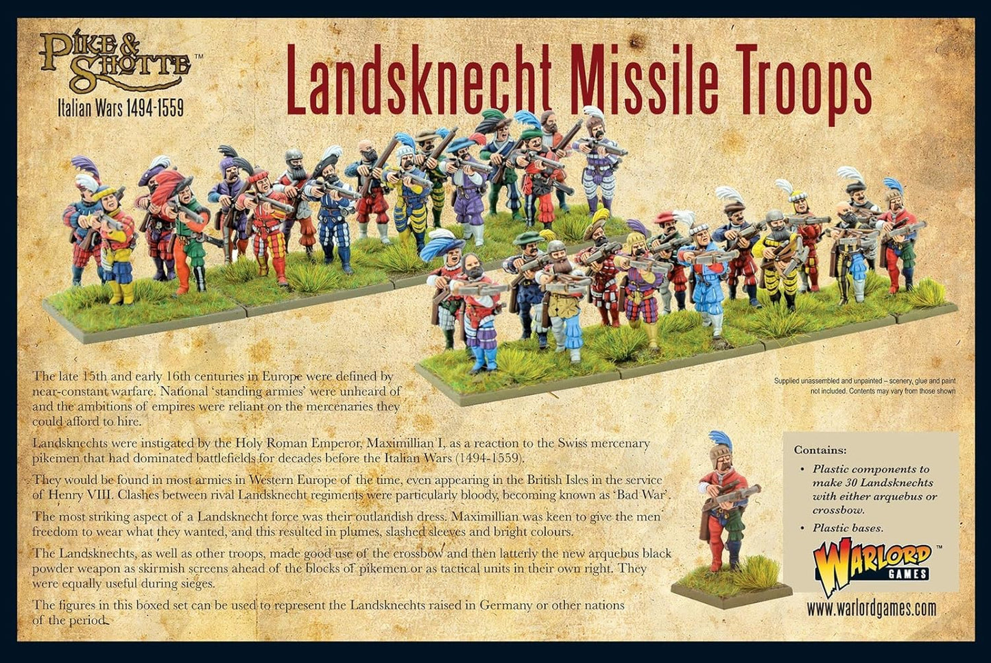 Warlord Games, Pike and Shotthe - Landsknecht missile troops, Wargaming Miniatures #202016003